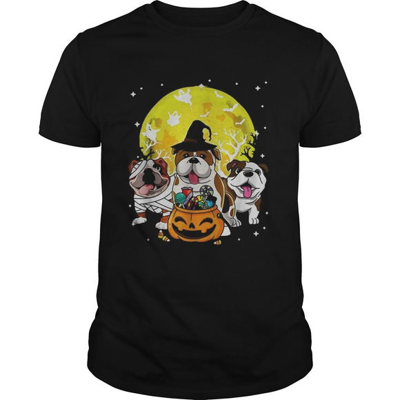Bulldog Mummy Witch Dog Moon Ghosts Halloween Shirt - Picture 1 of 4